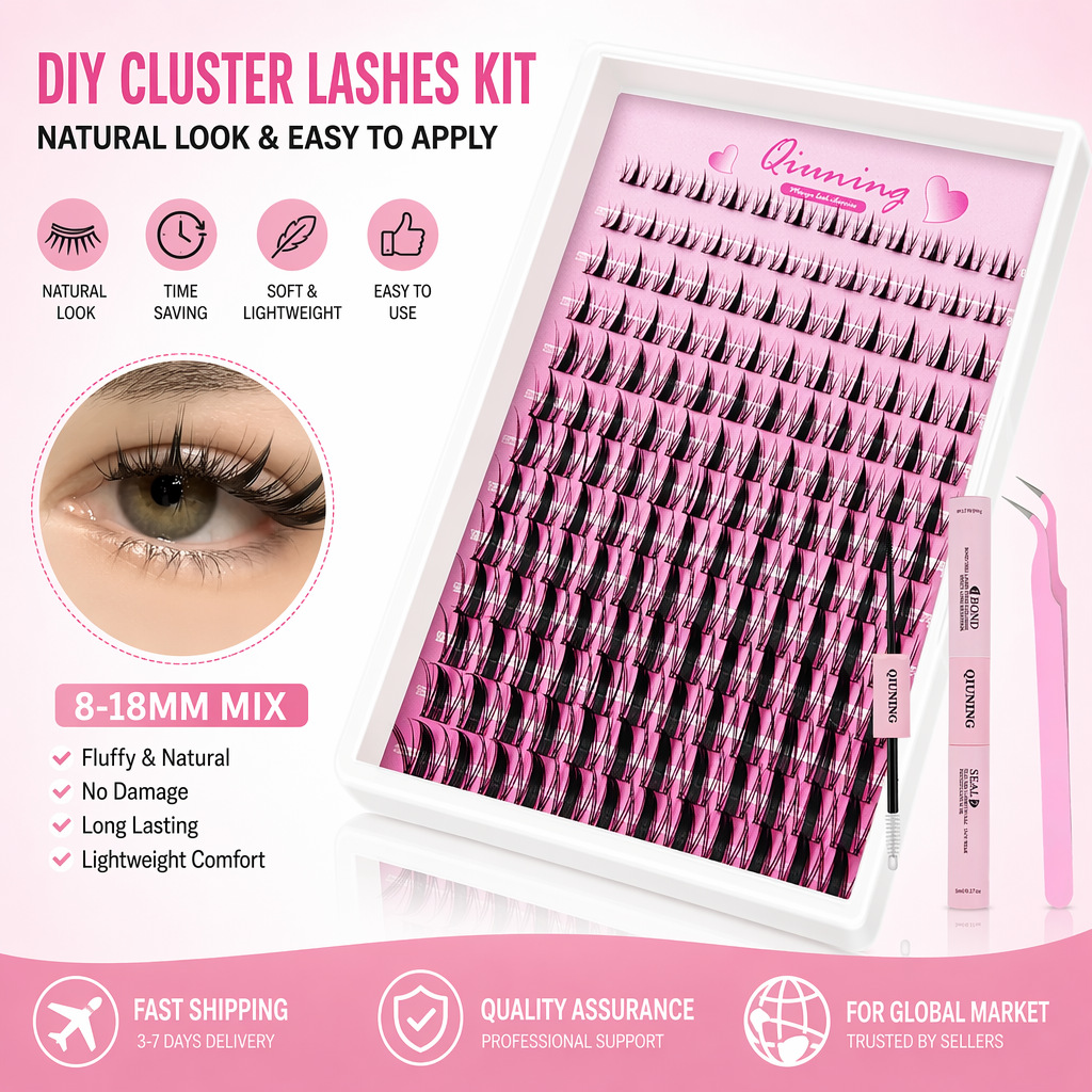 Eyelash Extension Wet Look - QIUNING Zestaw Kępek Rzęs Manga, Przezroczyste